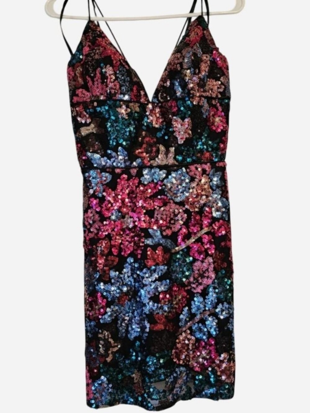 Sequin Floral V-Neck Slip Dress in Multicolor